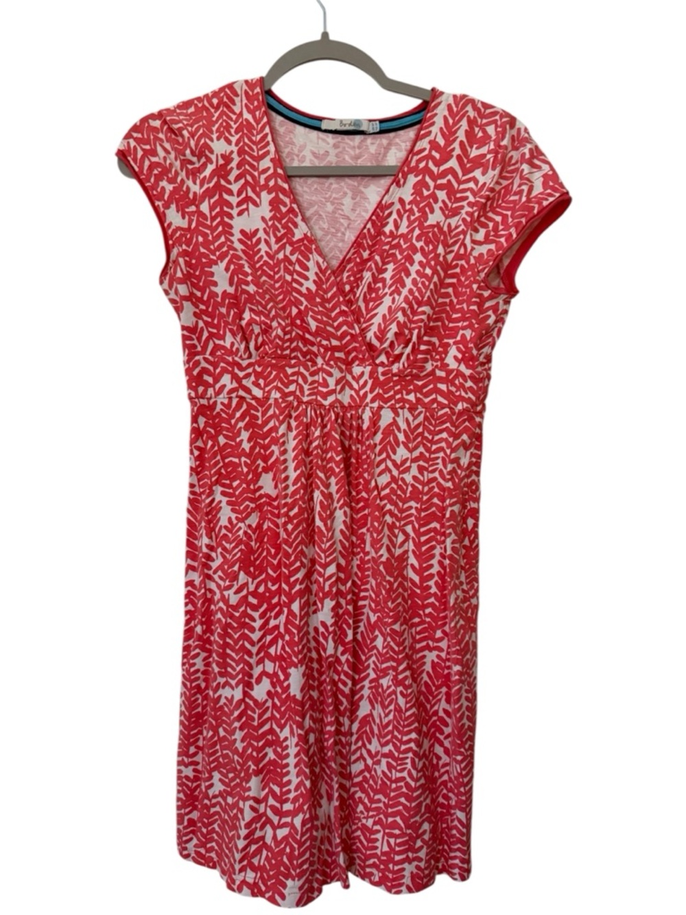 Boden Coral and White Printed Surplice Midi Dress
